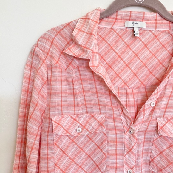 Joie Peach Plaid Button Down Top - Picture 4 of 6